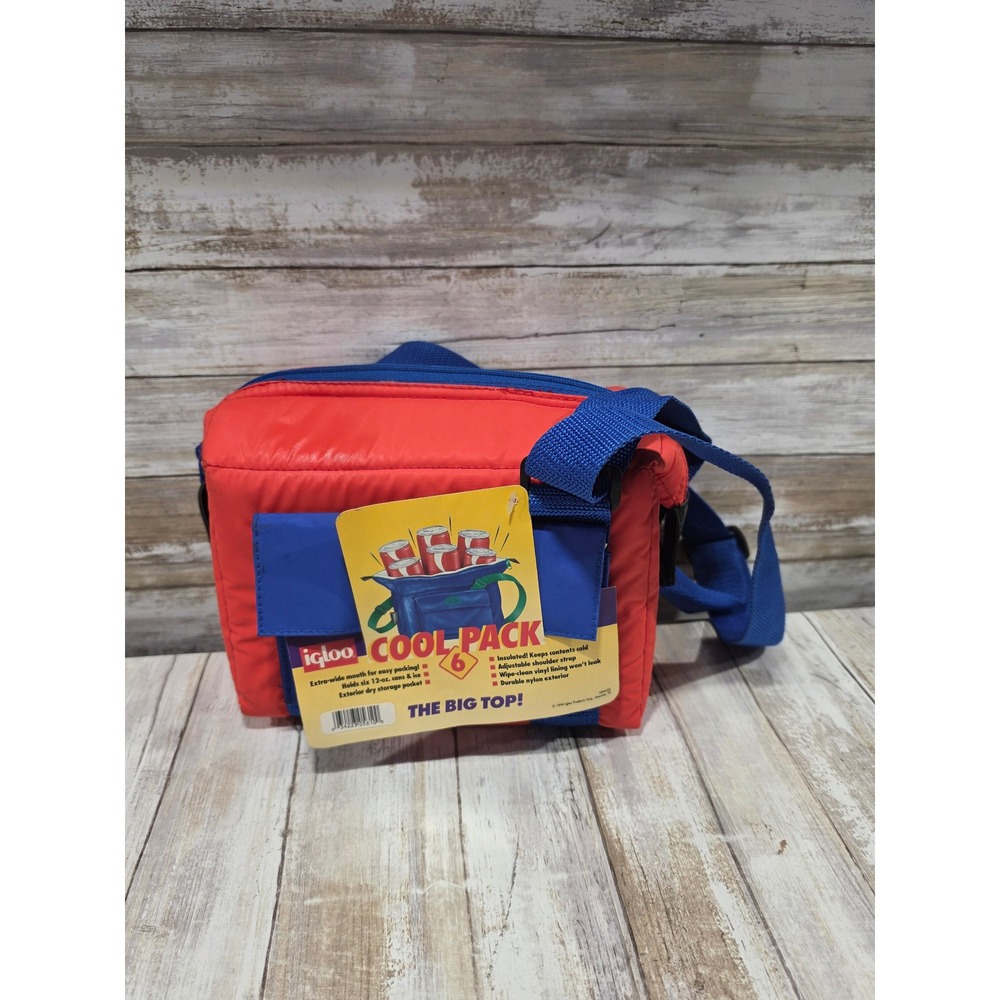 Vintage 1994 Igloo Cool Pack 6 The Big Top Red Blue Soft Cooler‎ Bag NWT